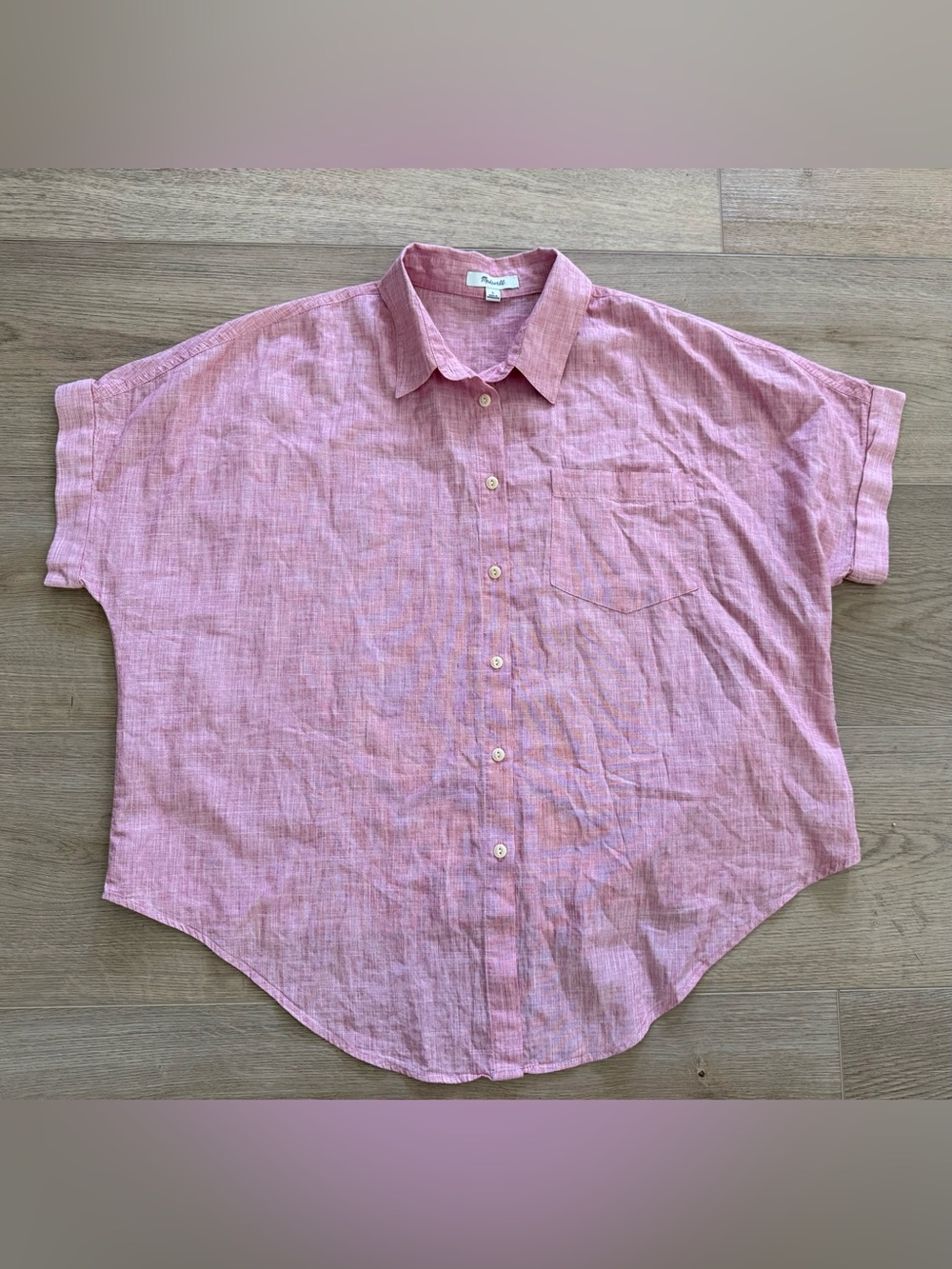Madewell Pink Cotton Gauze Oversized Button Front Shirt L